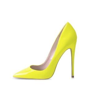 Elizabeth Tang Neon Yellow Pointed Toe Stiletto Glossy Dressy Heel Pumps Size 10